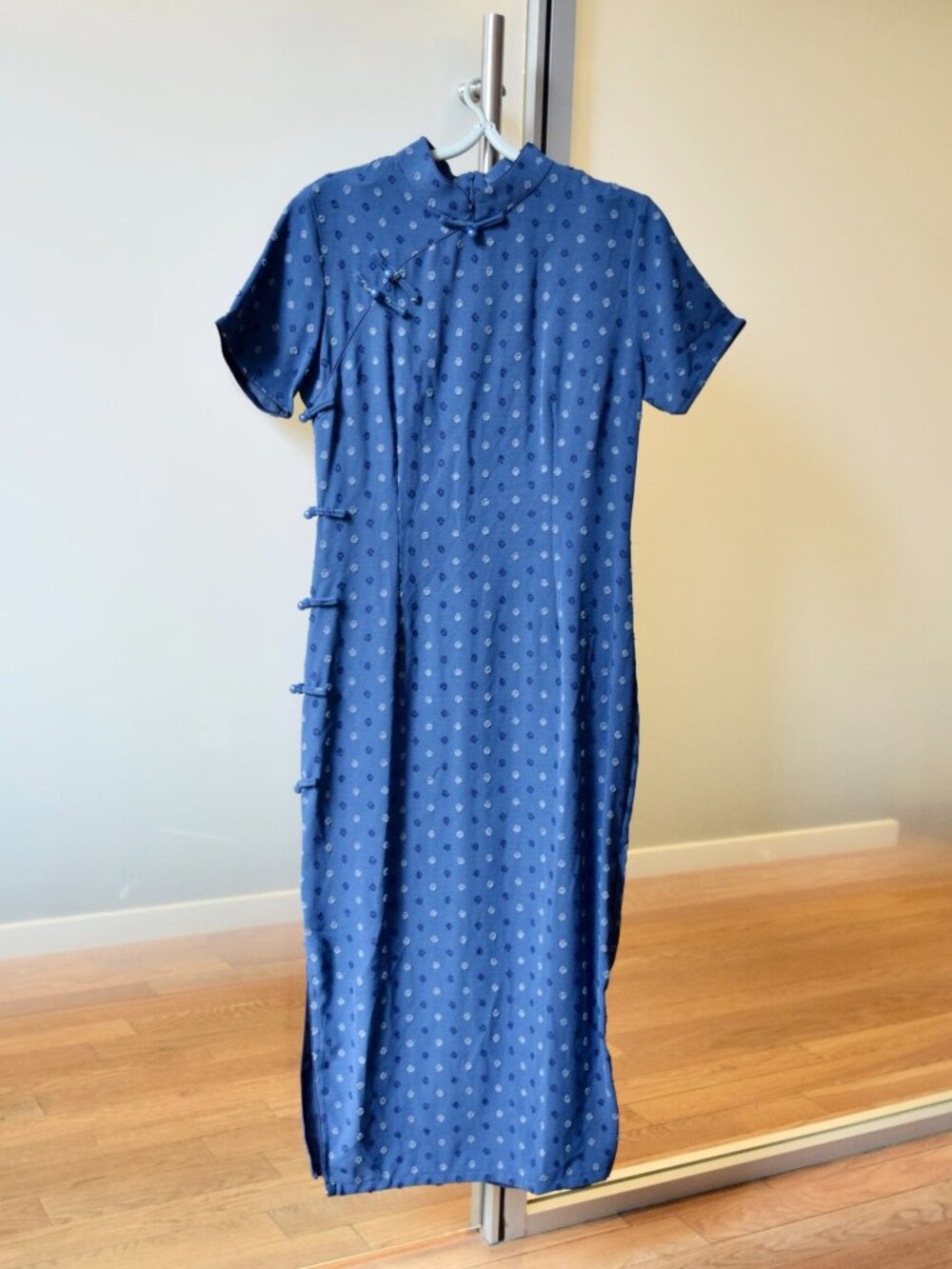 Blue Dotted Qipao Midi Dress - Chinese Traditional Cheongsam